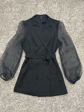 Windsor Chic And Fab Sheer Sleeve Blazer Dress Womens Medium Black Mini Medium
